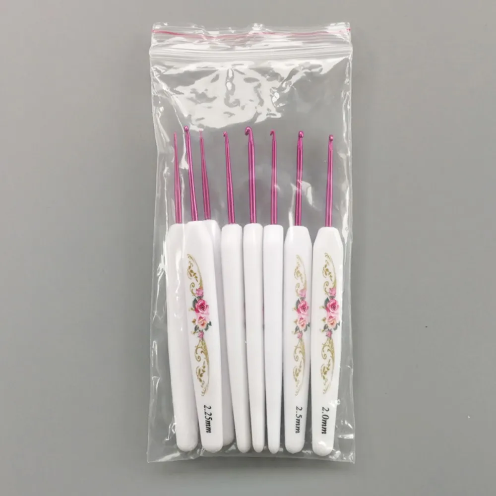 

8pcs Crochet Hook Set, Plastic Handle Flower Print Sweater Knitting Needle Kit, DIY Weaving Tools 1-2.75mm/2.5-6mm