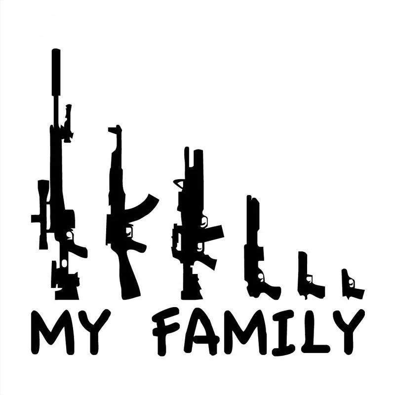 

MY FAMILY cartoon gun vinyl cr sticker black/silver