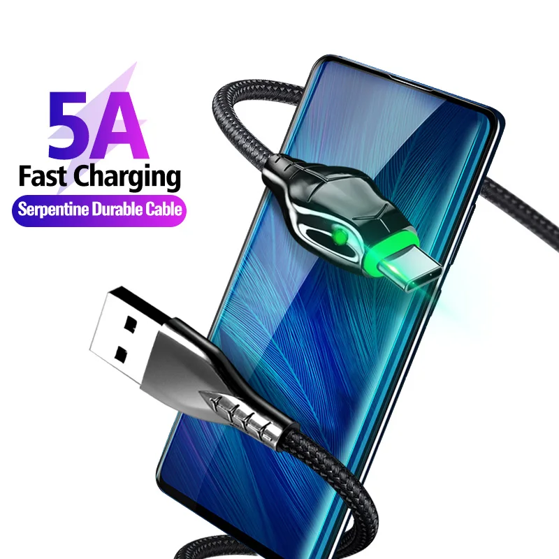 

FONKEN USB Phone Charger USB C Cable personality Mamba Green Light Micro USB Charge Wire 5A Fast Charging Tpye C Data Cord