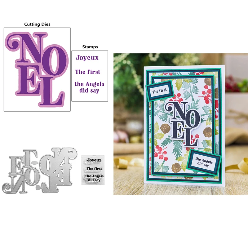 

Noel Joyeux Words Combination Series Transparent Clear Silicone Stamp& Dies For DIY Scrapbooking/Photo Album Decor Card Making