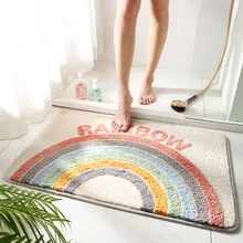 Alfombra absorbente de Anime para baño, tapete para la puerta del baño de Color puro, en forma de corazón, esponjosa, para el hogar (3)