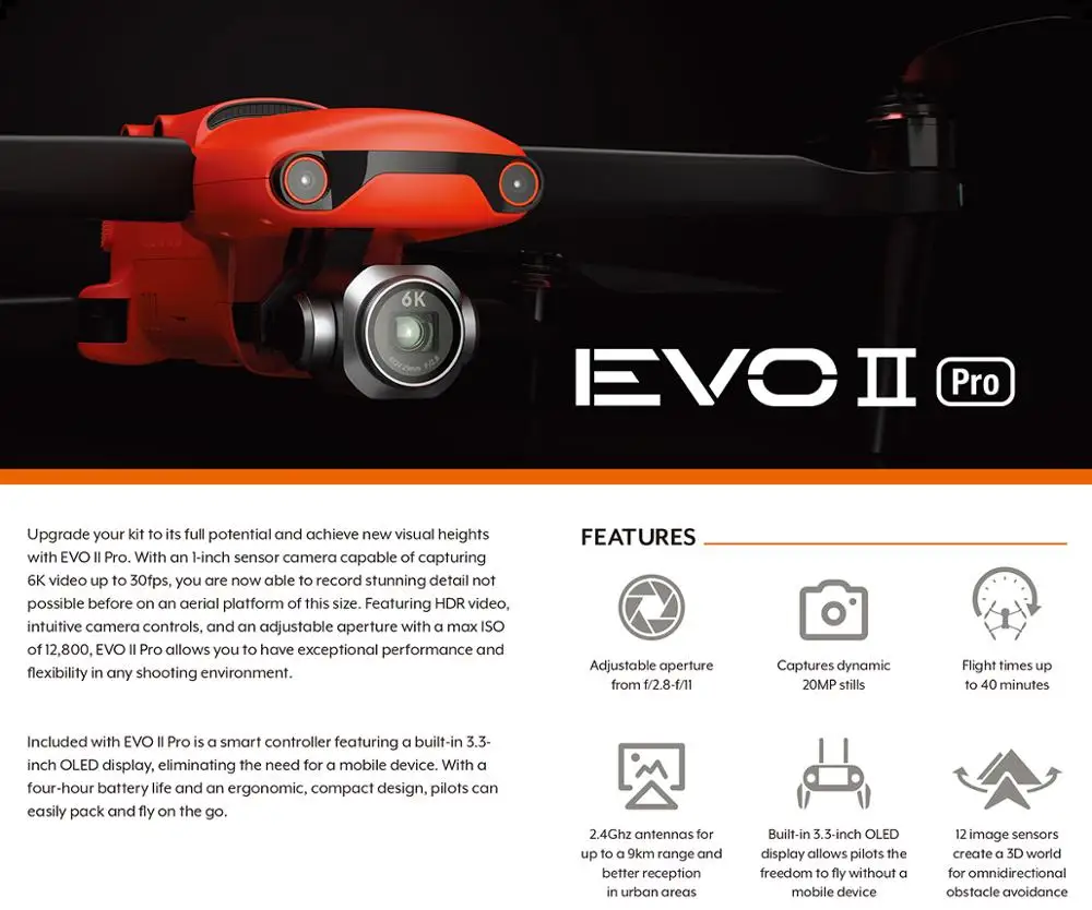 Квадрокоптер Autel Robotics EVO 2/Pro/Dual 8K 6K беспилотник 60fps Ultra HD с камерой видео 2 Pro Dual