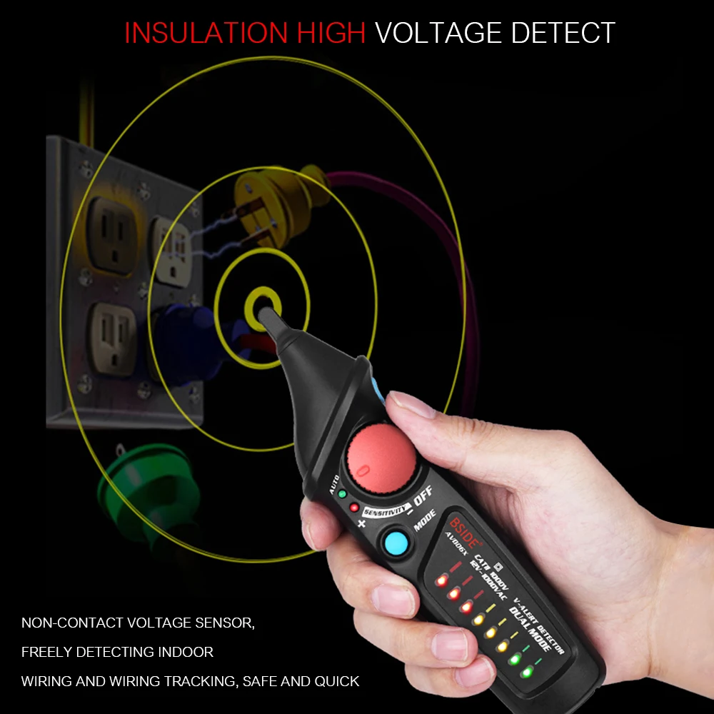 

Non-contact AC Voltage Tester Pen Shaped Detector Auto/Manual Dual Mode NCV Tester Live Wire Check with Adjustable Sound