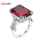 Szjinao реальные 925 пробы Серебряные кольца для Для женщин красным камнем рубинового цвета, ручная работа, хорошее ювелирное изделие, квадратная в неоготическом стиле серебро 925 ювелирных изделий c логотипом отличный подарок