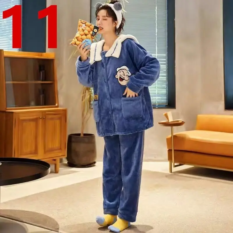 Pajamas Thickened Facecloth Female Winter Version of Cute Can Wear Outside The Spring Autumn Coral Velvet Home Furnishing Suit