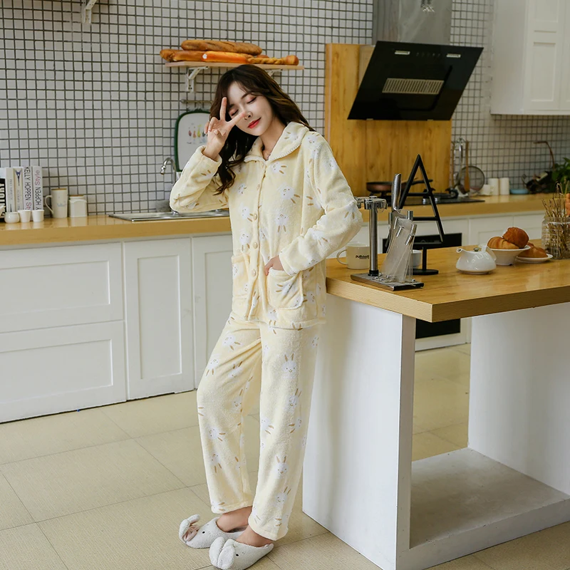 Новая осенняя и зимняя Пижама для женщин взрослых милая с рисунком кролика из