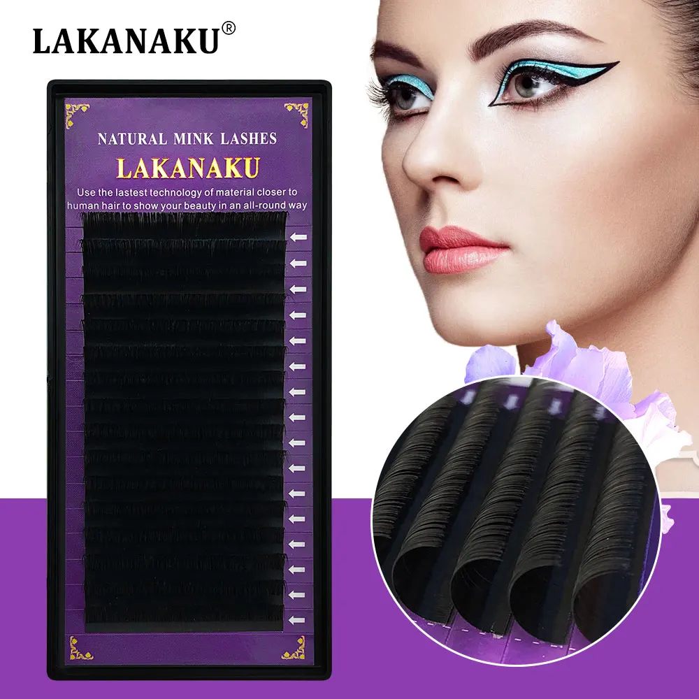 LAKANAKU 16rows/case C/D/CC curl soft synthetic individual mink false eyelashes lashes extension free shipping | Красота и здоровье