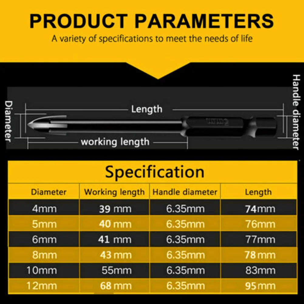 

Spot 6Pcs Tungsten Carbide Drill Bit Tools Multifunction Bits for Ceramic Tile Concrete Brick Wall Glass VJ-Drop