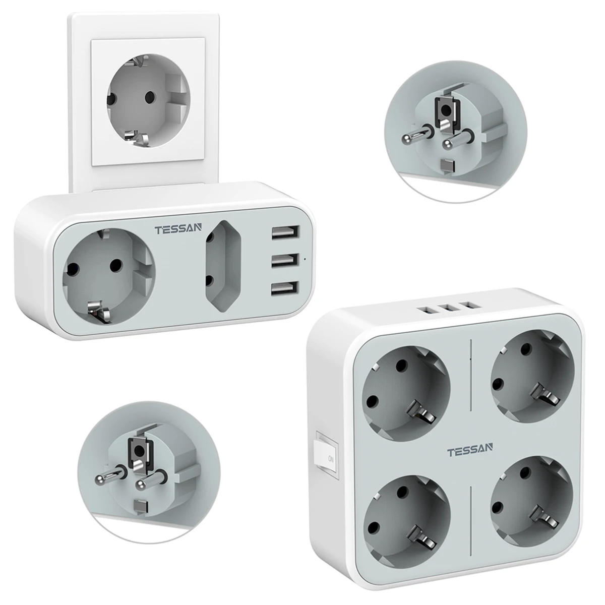 

TESSAN 2/4 Way Sockets USB Power Strip with 3 USB Ports (2.4A) EU Plug Smart Outlet Extension Adapter Charger for Home, Office