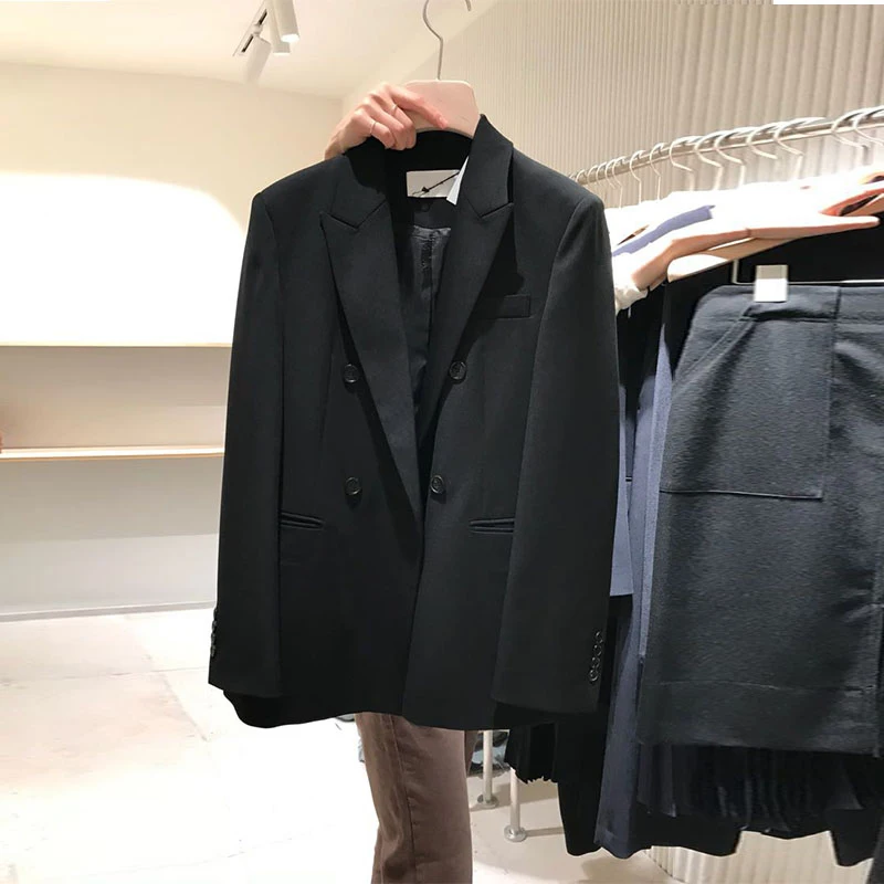 Женский двубортный блейзер с отложным воротником повседневный офисный пиджак в