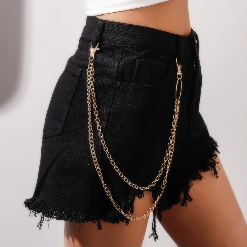 

Gold Color Hip Hop Double Layer Belly Waist Chain Punk Metal Chunky Chain Belt Keychain Body Necklace Charm Jewelry for Women