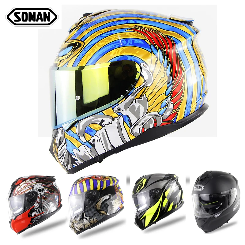 SOMAN мужской мотоциклетный шлем на заказ крутой Полнолицевой двойной козырек мото