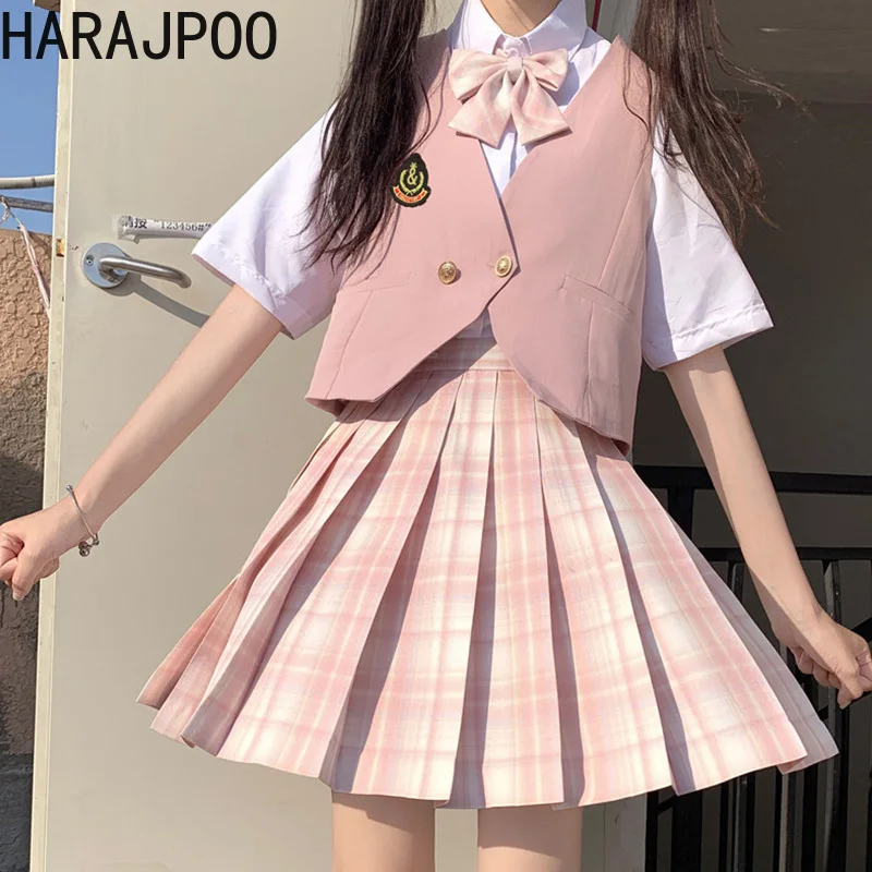 

Harajpoo Women Vests College Style Uniform All Match Spring Fall 2021 New Loose Korean Cardigan Students Jackets Casual Tops