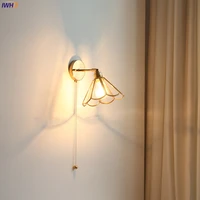 iwhd modern glass led wall light fixtures copper lampshade pull chain switch bathroom mirror nordic wall sconce wandlamp