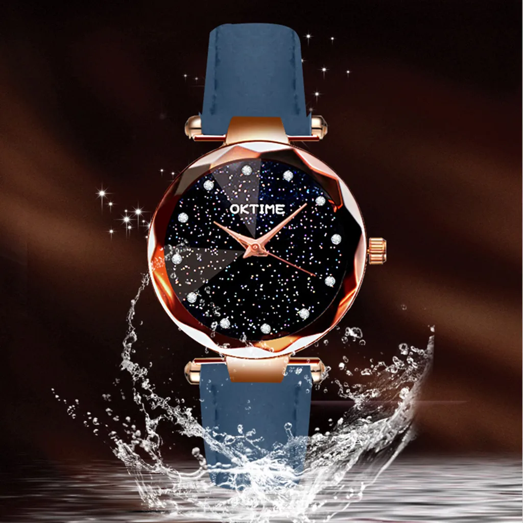 

Ladies Creative Leaf Fashion Belt Watch Female Student Quartz Watch Luxury Waterproof Starry Sky Wrist Watch Mesh Female Clock