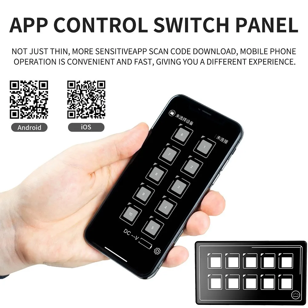 

RV And Yacht Modification 10-Position Button Switch Panel Bluetooth 5MM Ultra-thin Membrane Button Switch+APP Control Dual-funct