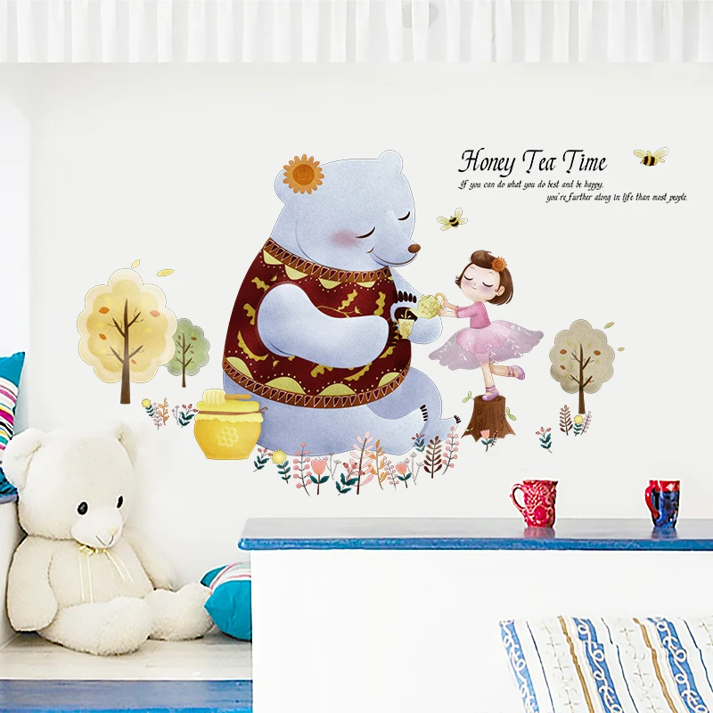 

Cartoon Animall Wall Stickers for Kids Rooms Girls Bedroom Wall Decals Self-adhesive Anime Decor Home Decoration Accessories