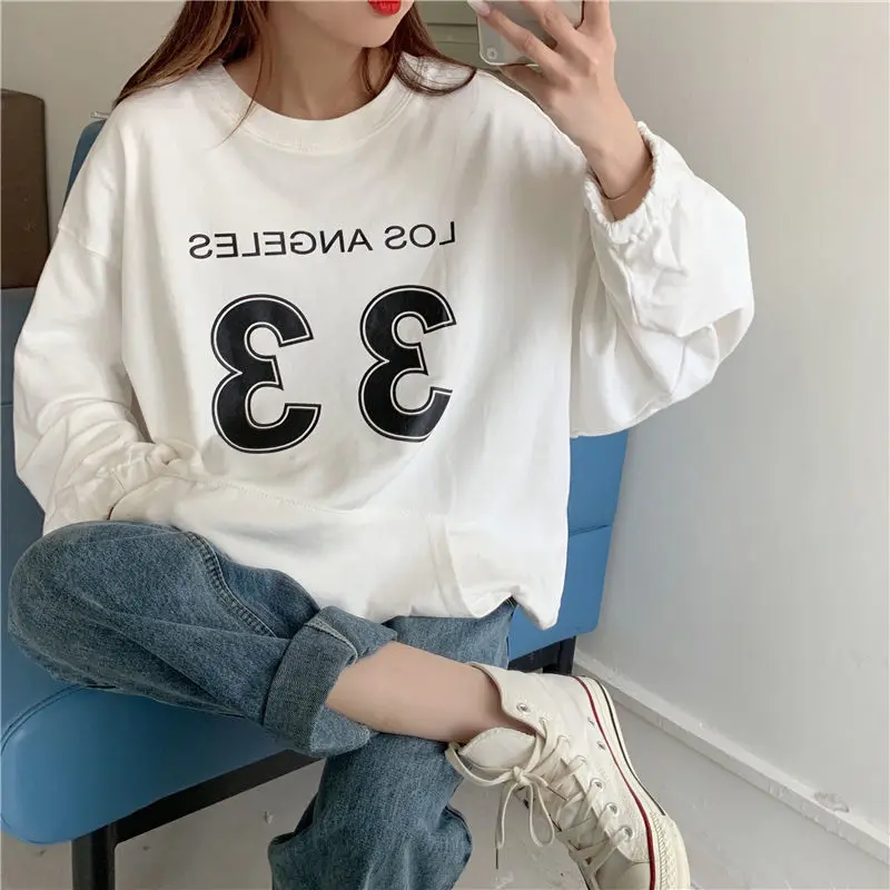 

Hip Hop O-neck LOS ANGELES 33 Printed Oversized Sweatshirt Simple Design Streetwear Clothes for Teens 2021 Autumn New Fashion