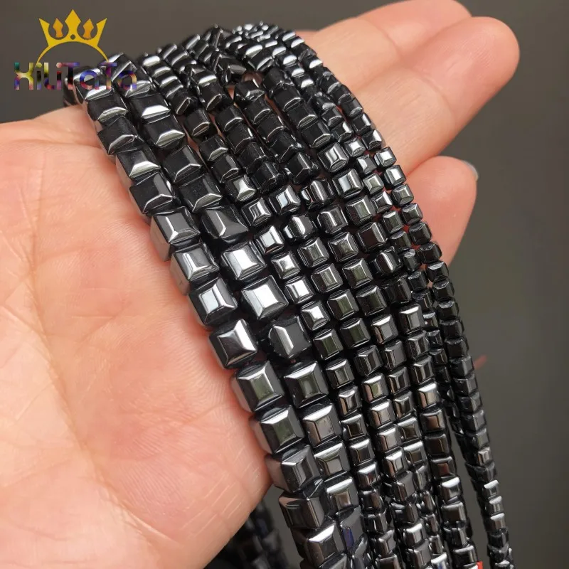 Бусины из натурального черного гематита Квадратные бусины для самостоятельного