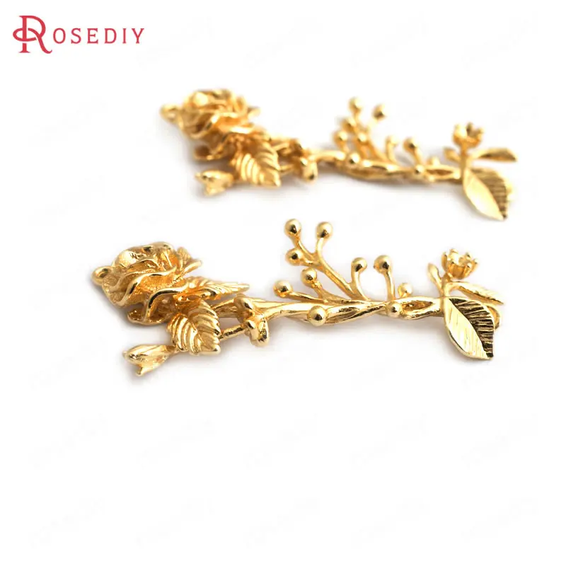 

(F087) 4 шт. 38x15mm 24K Gold Цвет цветок из латуни Подвески в виде ветки подвески Высокое качество Diy ювелирные аксессуары