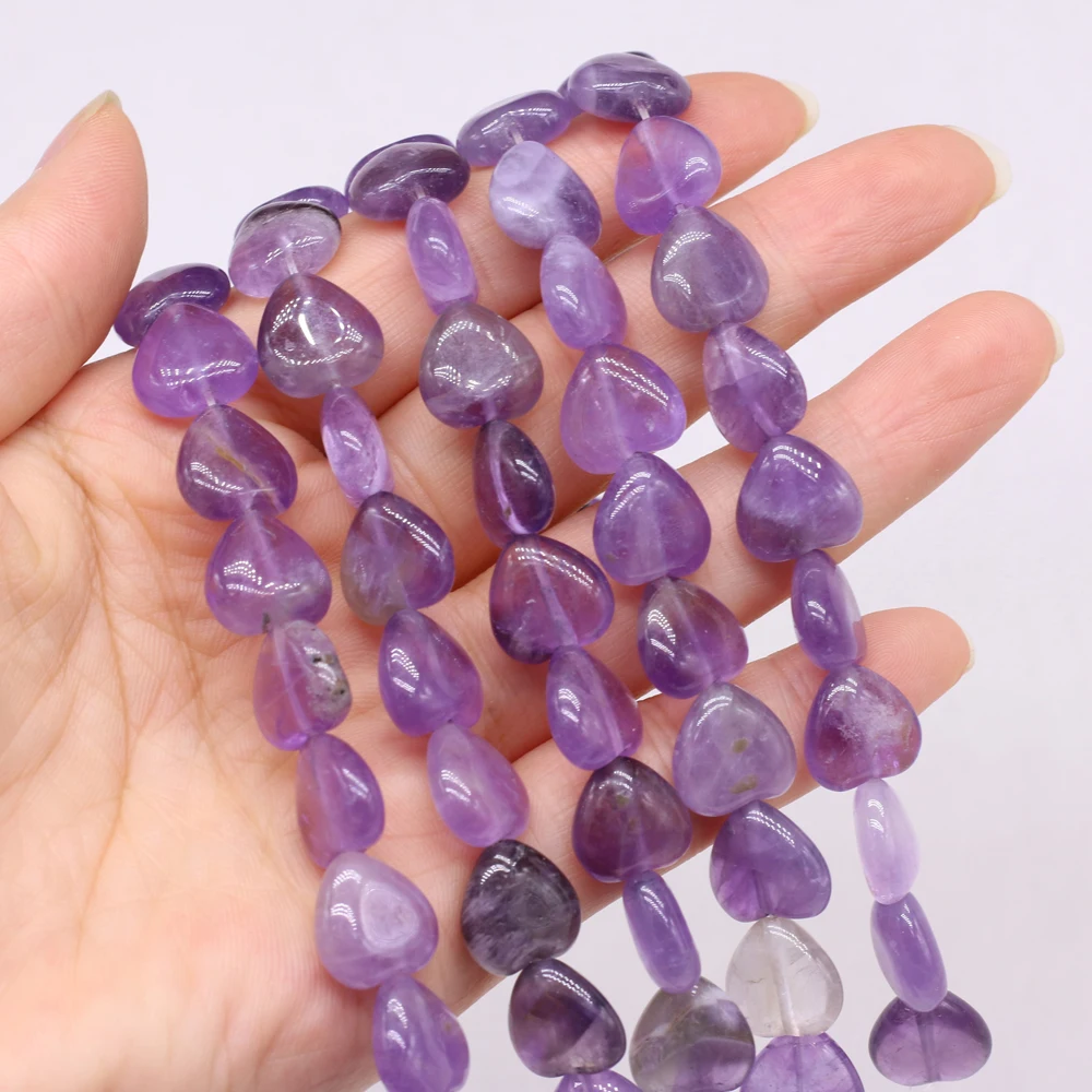 

Natural Amethyst Heart-shaped Semi-precious Stone Beads Aura Crystal for Jewelry Making Bracelet DIY Necklace Accessories 14MM