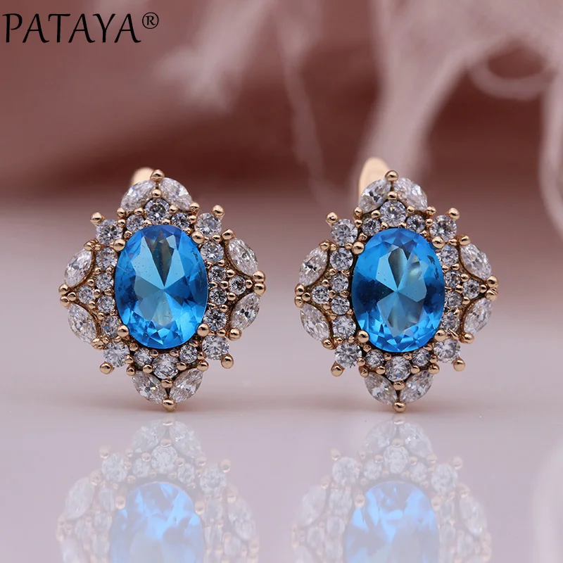 Sea Blue PATAYA новые синие серьги-капли овальные конский глаз белые серьги из натурального циркония 585 розовое золото женские вечерние Роскошные ювелирные изделия - Окраска металла: Sea Blue