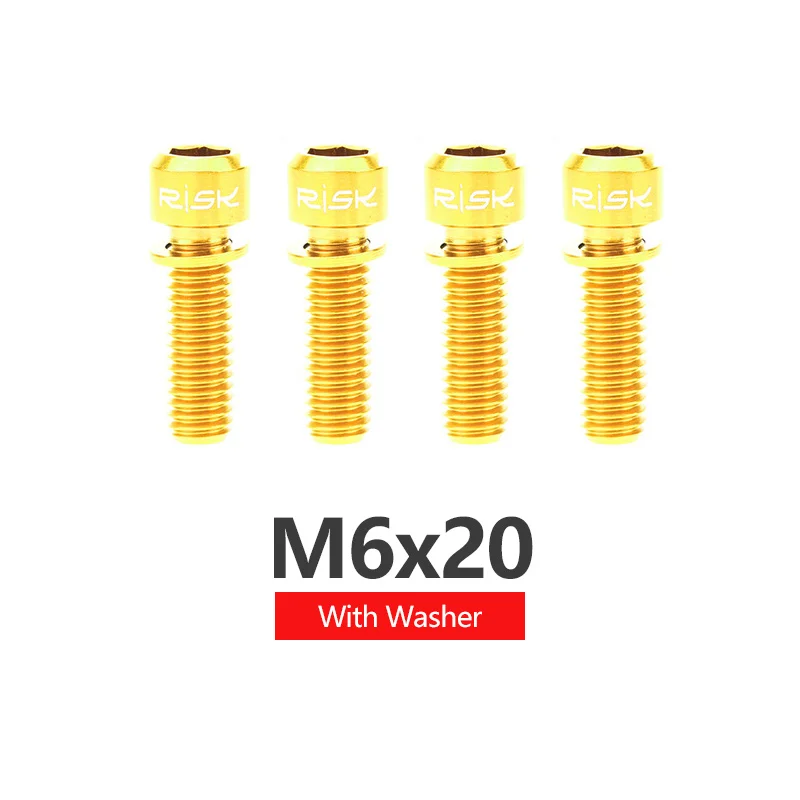 20mm Golden Риск 4 шт. M6x18mm M6x20mm титановый сплав дисковый тормоз горного велосипеда крепежные болты шурупы с шайбой для MTB велосипеда - Цвет: 20mm Golden
