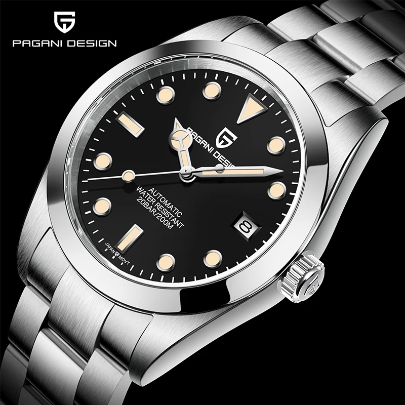 

Часы мужские механические из нержавеющей стали, с автоподзаводом, часы с сапфировым стеклом