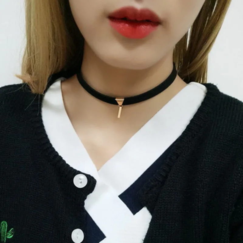 Чокер Diffone Женский короткое ожерелье из черной и коричневой бархатной ленты