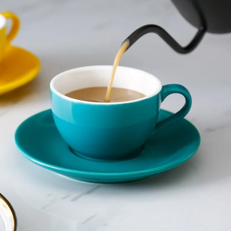 

150ml bright ceramic coffee cup with saucer custom logo coffee mug