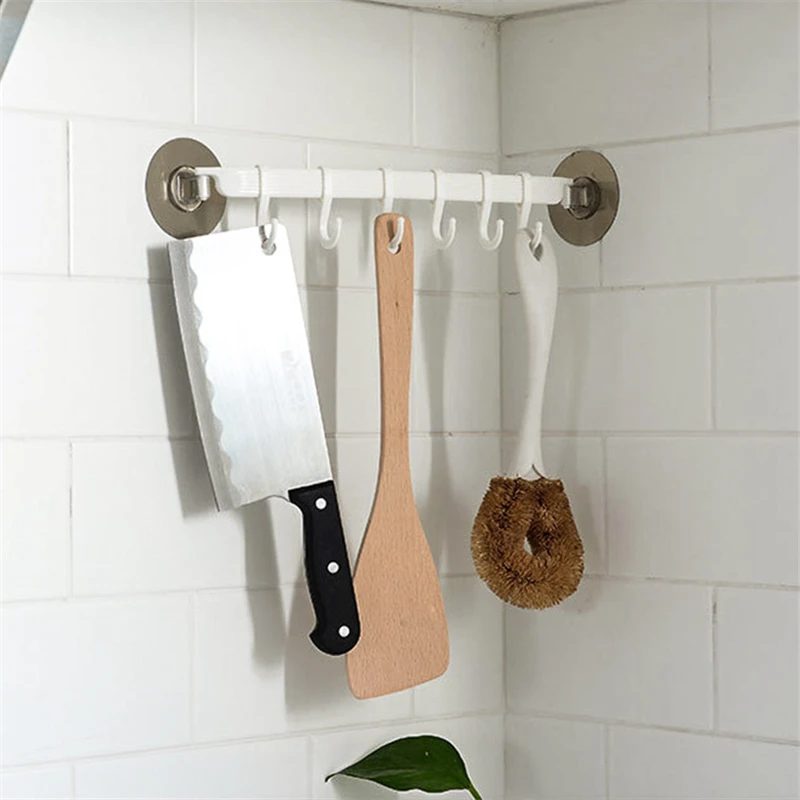 

SKTN 6 Even Row of Hooks Strong Adhesive Hook Kitchen Wall Hanging Creative Bathroom Nail-free Seamless Rack Hanger Hook Shelves