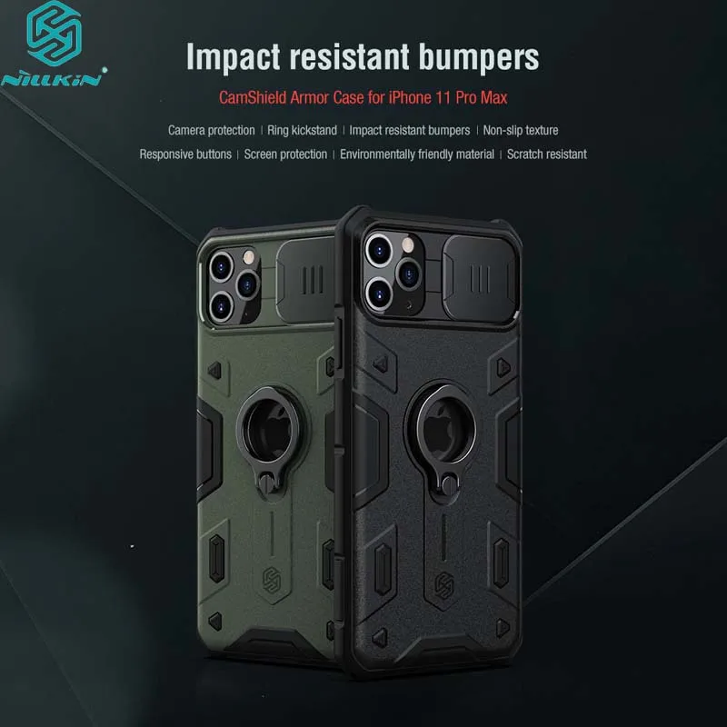 

For iPhone 11 Pro Max Case 6.5" Armor Bumper Case with Ring Kickstand and Slide Cover CamShield Camera Protection Case Nillkin