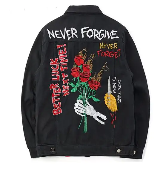 Джинсовые куртки мужские с вышитым розовым черепом осень 2019 модная повседневная