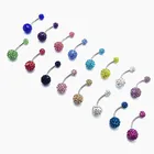 Кольцо Стразы для пирсинга живота с двойными пуговицами и кристаллами, кольцо из нержавеющей стали для пирсинга пупка с круглым пикантным шариком 58 мм, Женские Ювелирные изделия