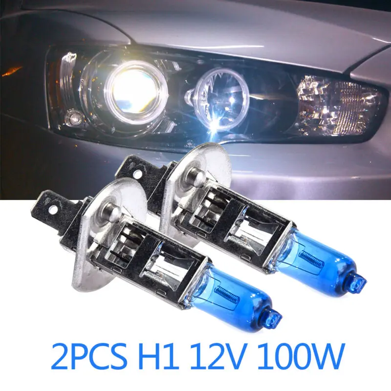 2pcs H1/H7 Car Auto Halogen Headlight Lamp HOD Bulb 12V 100W Super White 6000K Head Light Lamp Halogen Bulbs