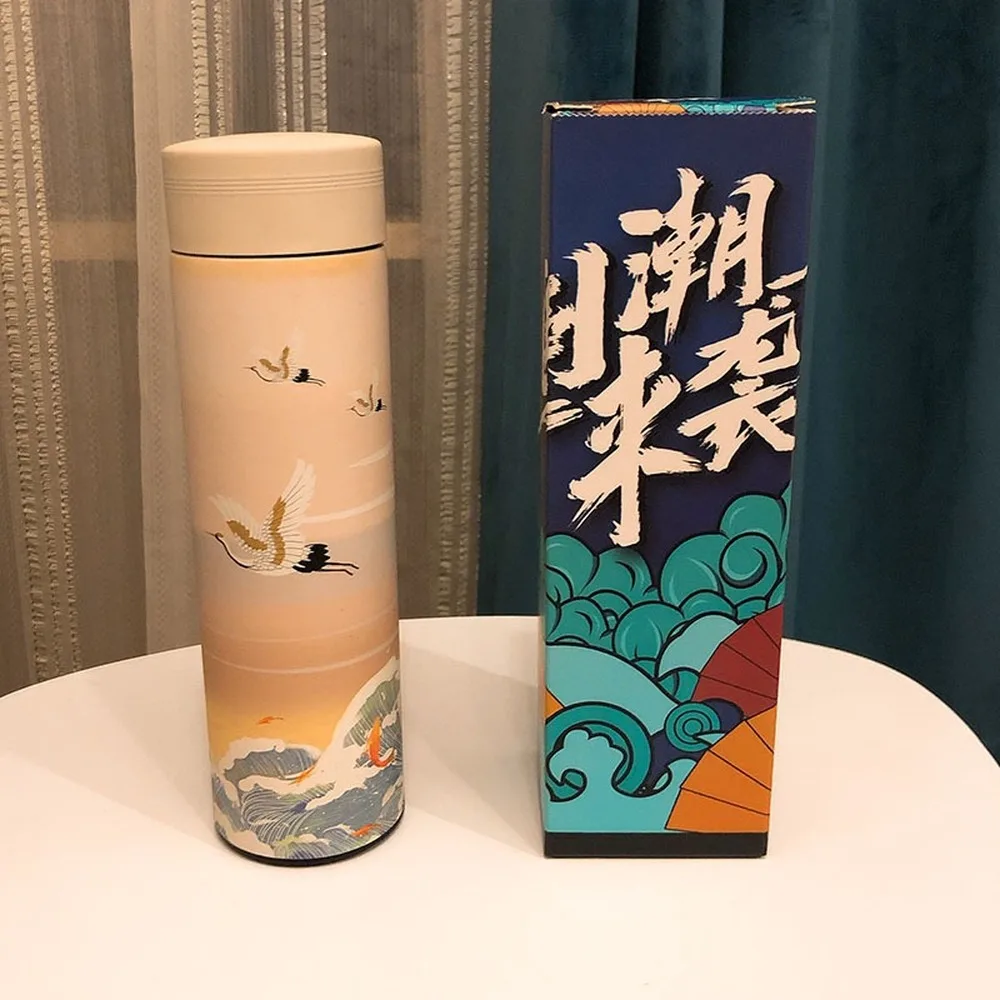 

500ml Creative Chinese Style Ins Trend Thermos Mug for Men and Women Students Portable Illustration Literary Tea Net Water Cup