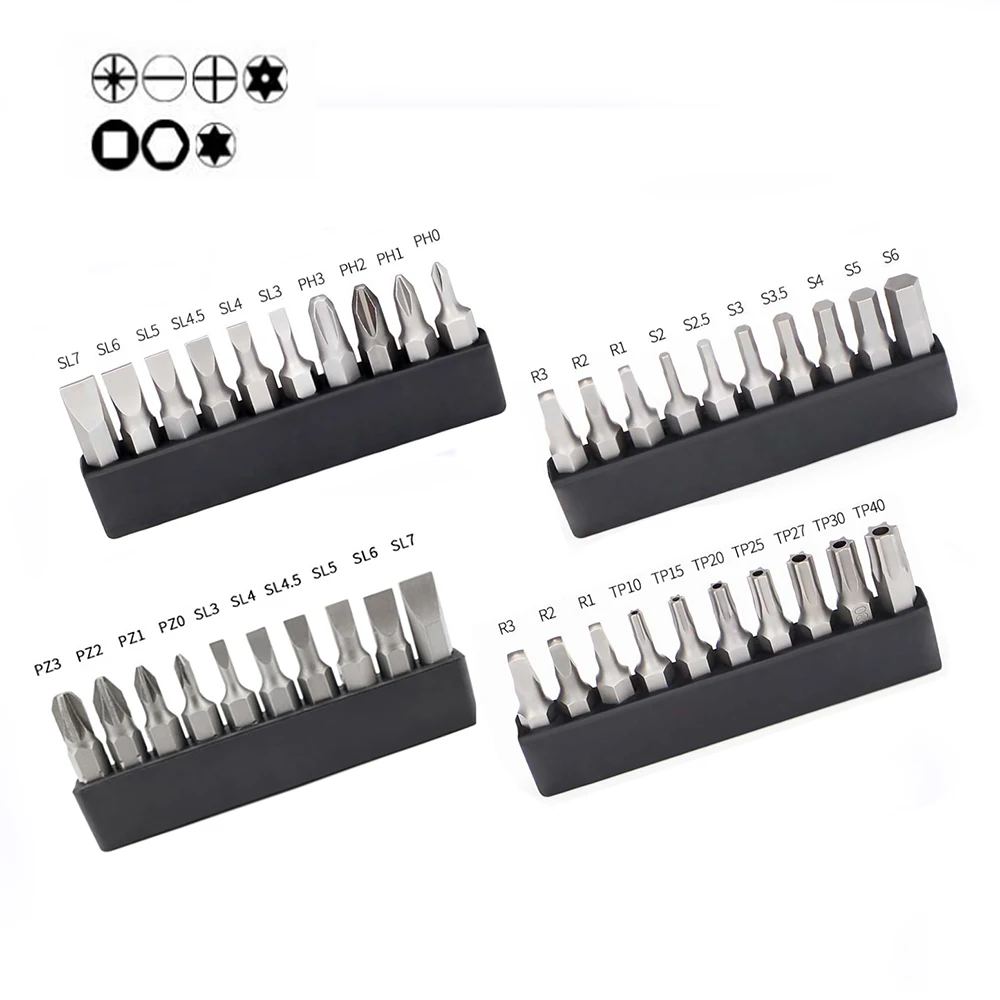 

10pcs/lot 25mm Short Screwdriver Bit 1/4 Hex Shank Star Torx Square Hexagon Phillips Slotted Screw Driver Bits Set with Holder