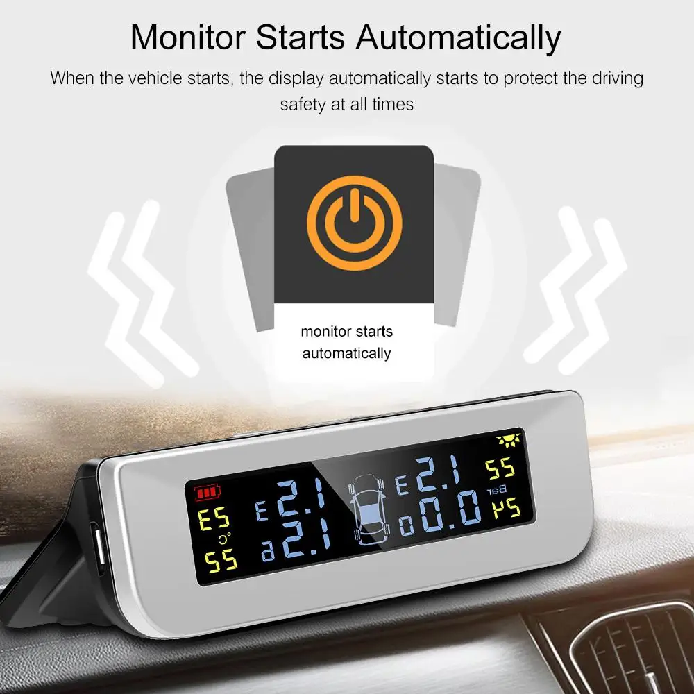 

Vehemo TPMS Tire Pressure Alarm Tire Pressure Monitoring System Three-Digit Display Car for 4PCS Sensor Alarm Systems 2020 USB