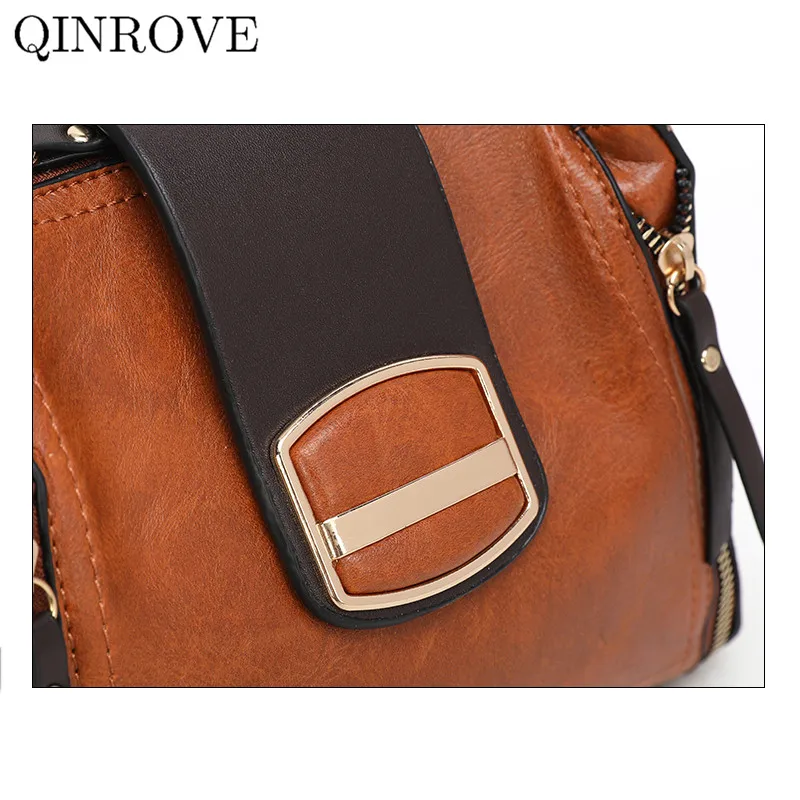 

PU Leather Shoulder Bag Fashion Ladies Designer Female Solid Color Zipper Studded Crossbody Bag Girls Rectangle Brown Handbag