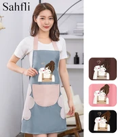 pretty girl pattern lady aprons adjustable halter neck strap apron with pocket soft coral velvet hand wiping working clothing
