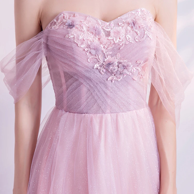 

Gradient Color Evening Dress Illusion Off The Shoulder Lace Tulle Appliques Beading Pleat Sequined Elegant Formal Dresses TS160