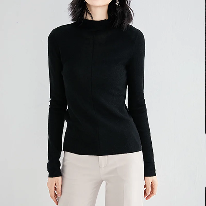 Fall and Winter 2019 New pullover Women's Basics Bottoming Knitwear Wild Pullover Sweater Half Turtleneck women 19068 | Женская