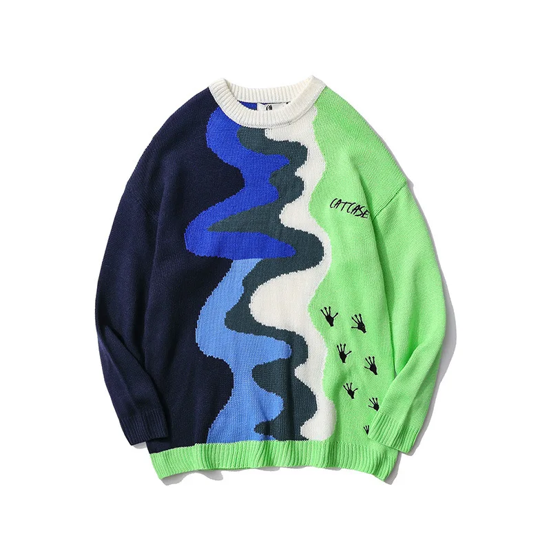 

SEVEYFAN 2021 Men's Sweater Multicolor Patchwork Loose Men's and Women's Knitwear Fashion Couple Pullover