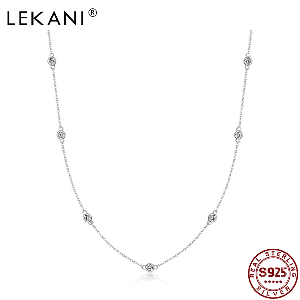 

LEKANI 925 серебро цепочка ожерелье прозрачными камнями короткие металлические колье для женщин чистого серебра ювелирные изделия Новое посту...
