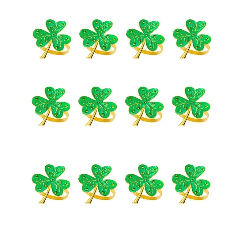 

12Pcs Shamrock Napkin Rings,Clover Golden Rings for St. Patrick's Day Dinning Table Setting Wedding Party