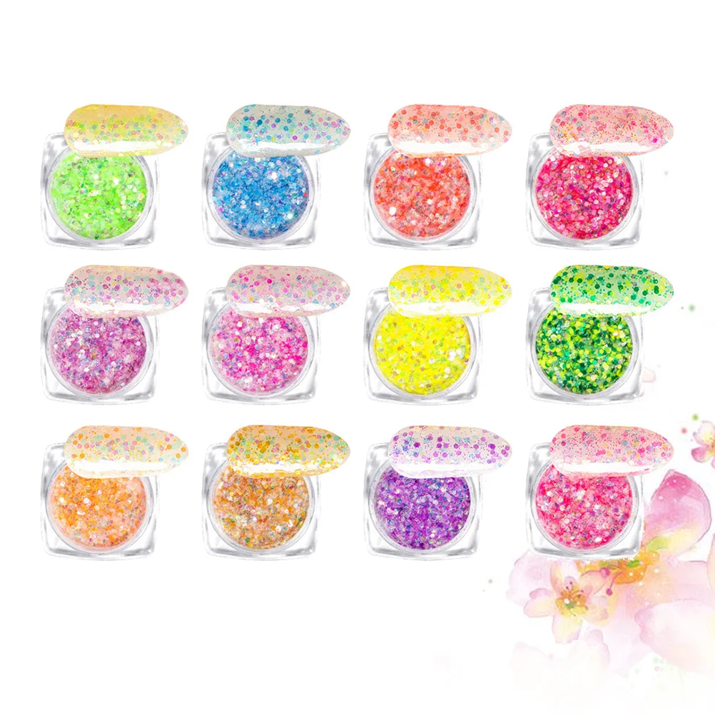 

12pcs Nail Art Glitter Hexagonal Sequin Manicure Candy Color Powder Nail Decoration for