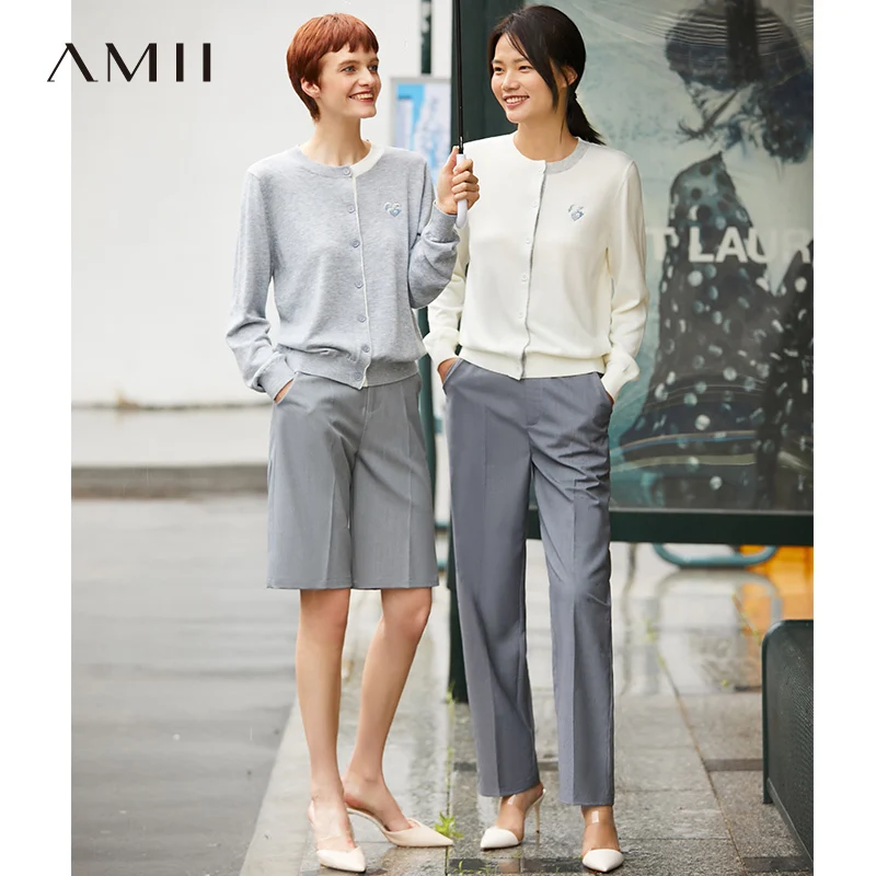 AMII минимализм осень OLstyle модные однотонные свободные женские брюки повседневные