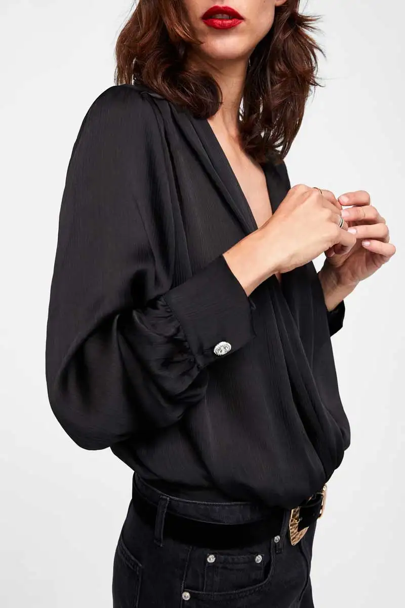 Женский боди с длинным рукавом богемный Вдохновленный черного цвета цветочным