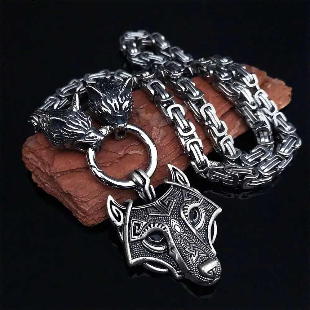 Мужское властное ожерелье из нержавеющей стали с головой волка со стандартной