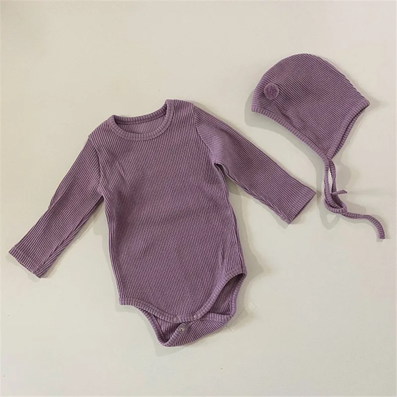 Детский комбинезон с шапкой комплекты Хлопковые вязаные свитера для малышей